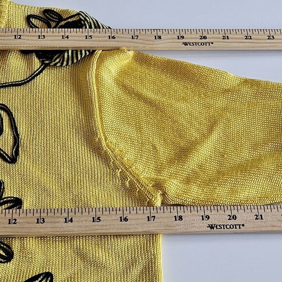 Viti Sweater Women M Black Yellow LS Crewneck Floral Y2K VTG Vintage Whimsical - Picture 6 of 14